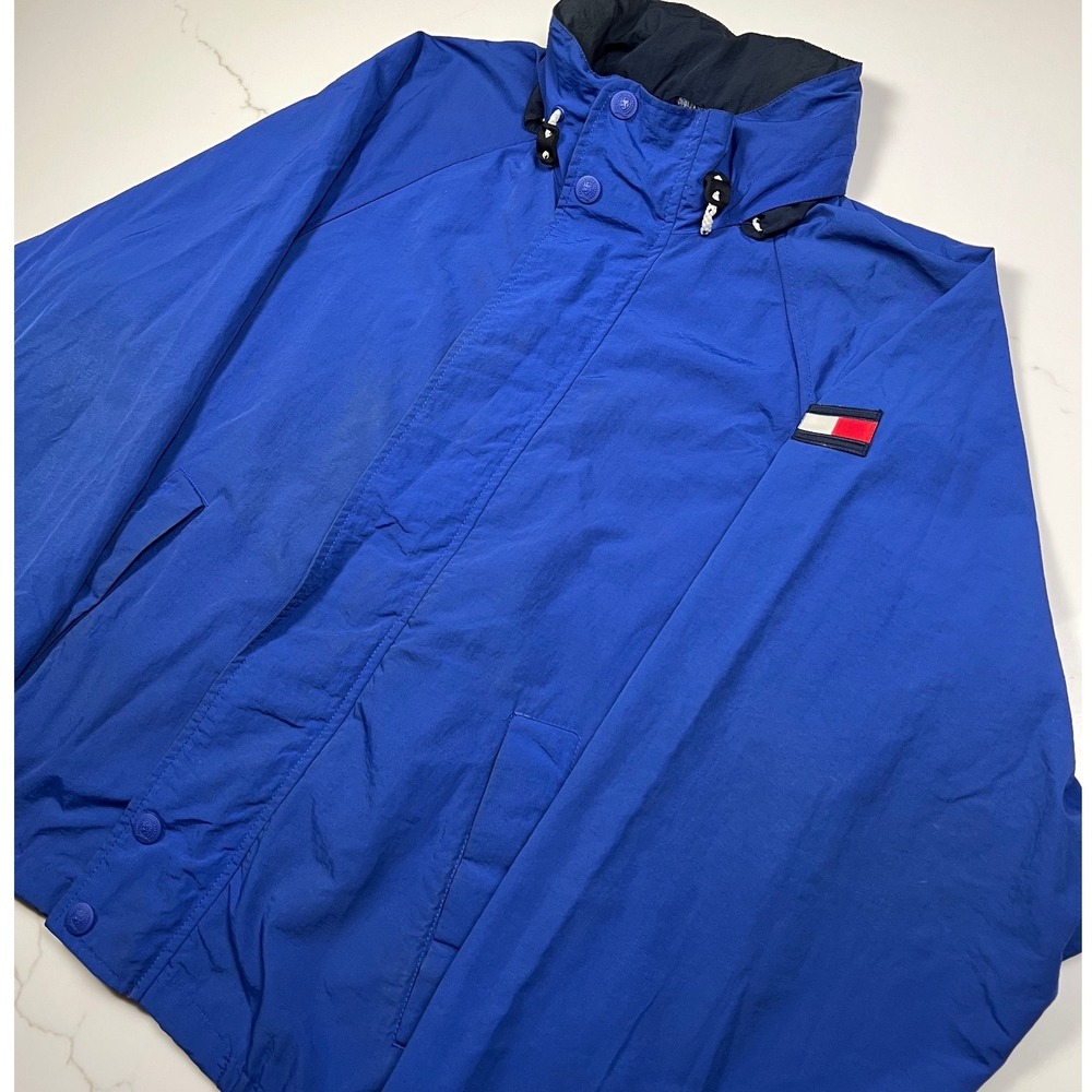 Tommy Hilfiger Windbreaker Mens Blue Vintage 90s Embroidered Collar Flag Logo